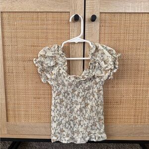 Yoli + Otis Floral Smocked Blouse - Cream and Brown